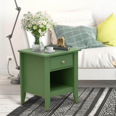 East West Furniture Gallatin Mid Century Night Stand for Bedroom with 1 Wooden Drawer - Clover Green GA-12-ET